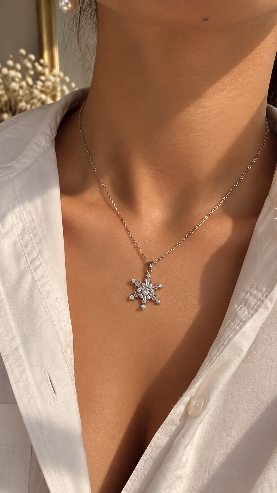 Schneeflocken Halskette Edelstahl – Gold & Silber | Zirkonia Kette