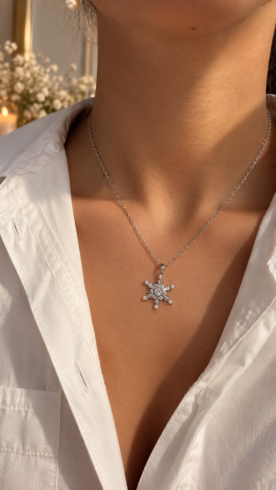 Schneeflocken Halskette Edelstahl – Gold & Silber | Zirkonia Kette