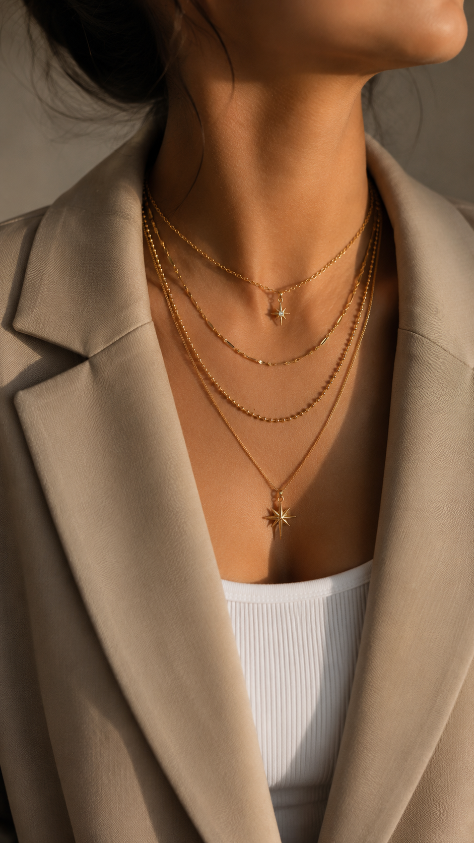 Layering Halskette Gold mit Stern – 2 Doppelkette | Edelstahl 14K vergoldet
