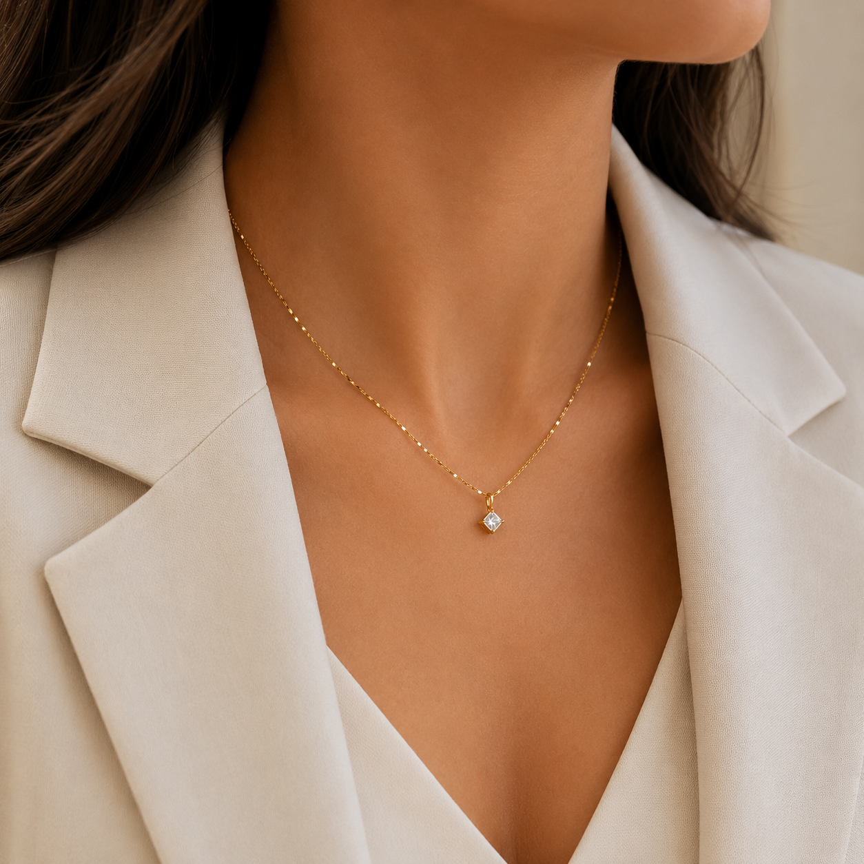 Zirkonia Halskette Damen Gold – Edelstahl 18K vergoldet | Minimalistische Kette