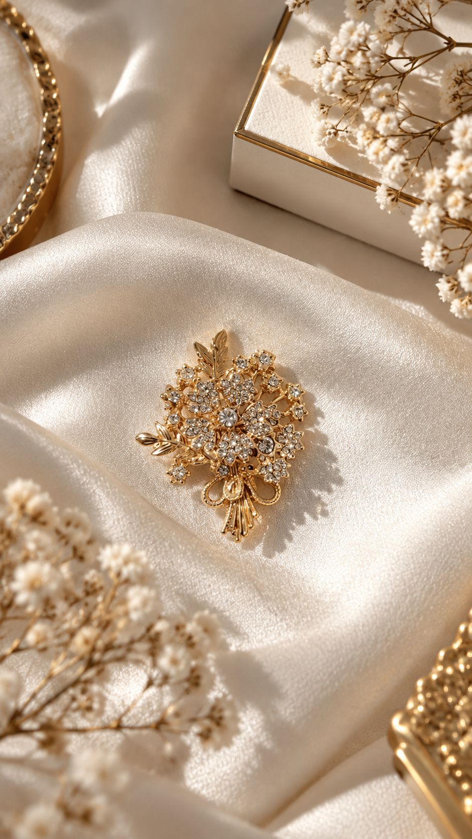 Goldene Blumenbrosche mit Perlen & Strass – Elegante Vintage Anstecknadel | 3 Designs