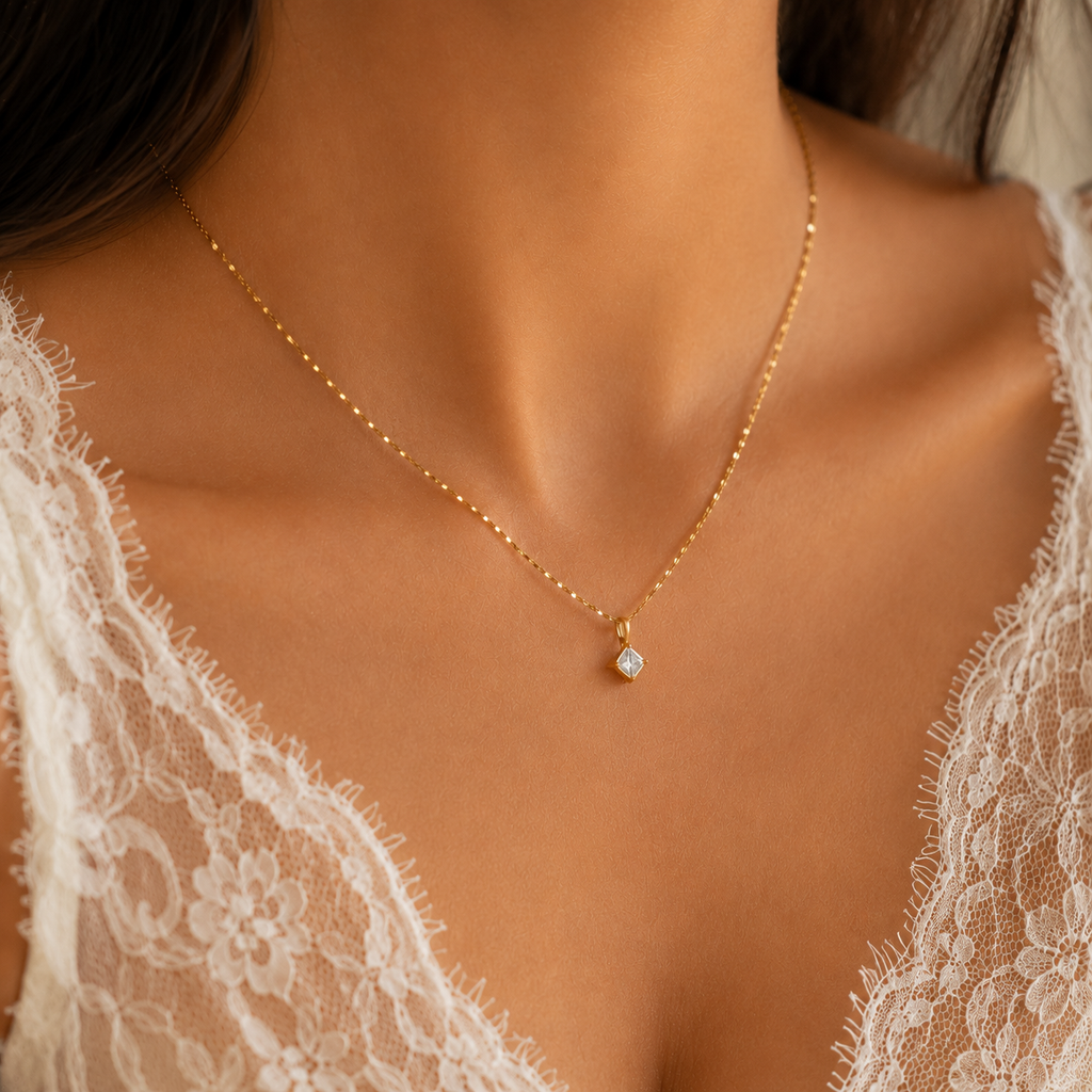 Zirkonia Halskette Damen Gold – Edelstahl 18K vergoldet | Minimalistische Kette