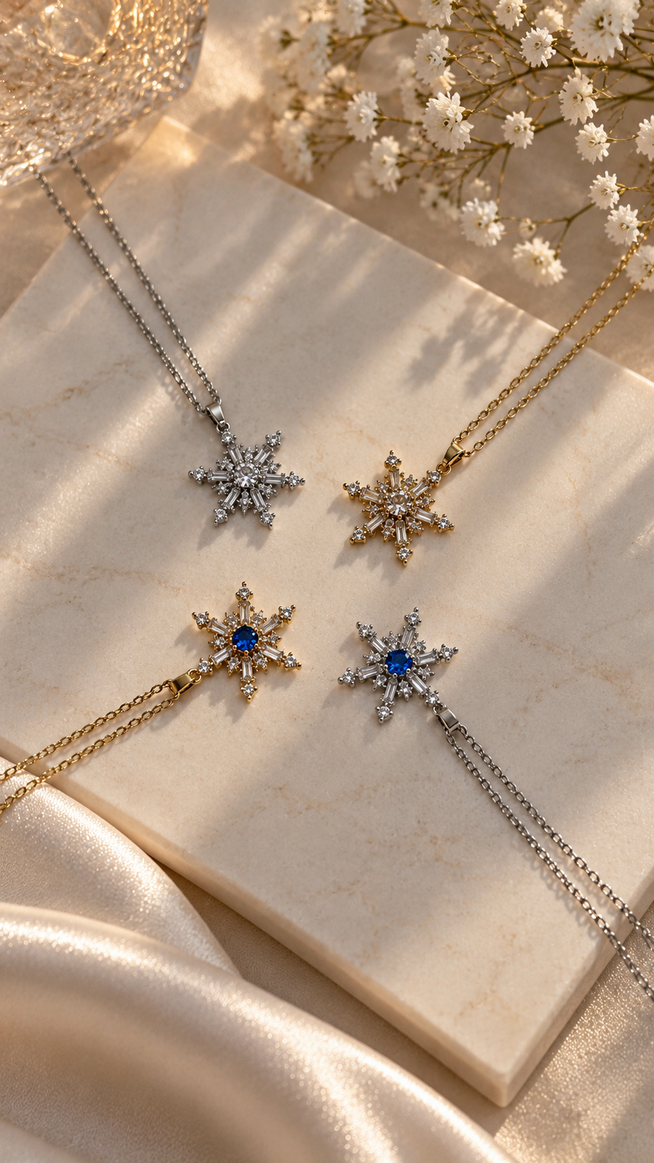 Schneeflocken Halskette Edelstahl – Gold & Silber | Zirkonia Kette