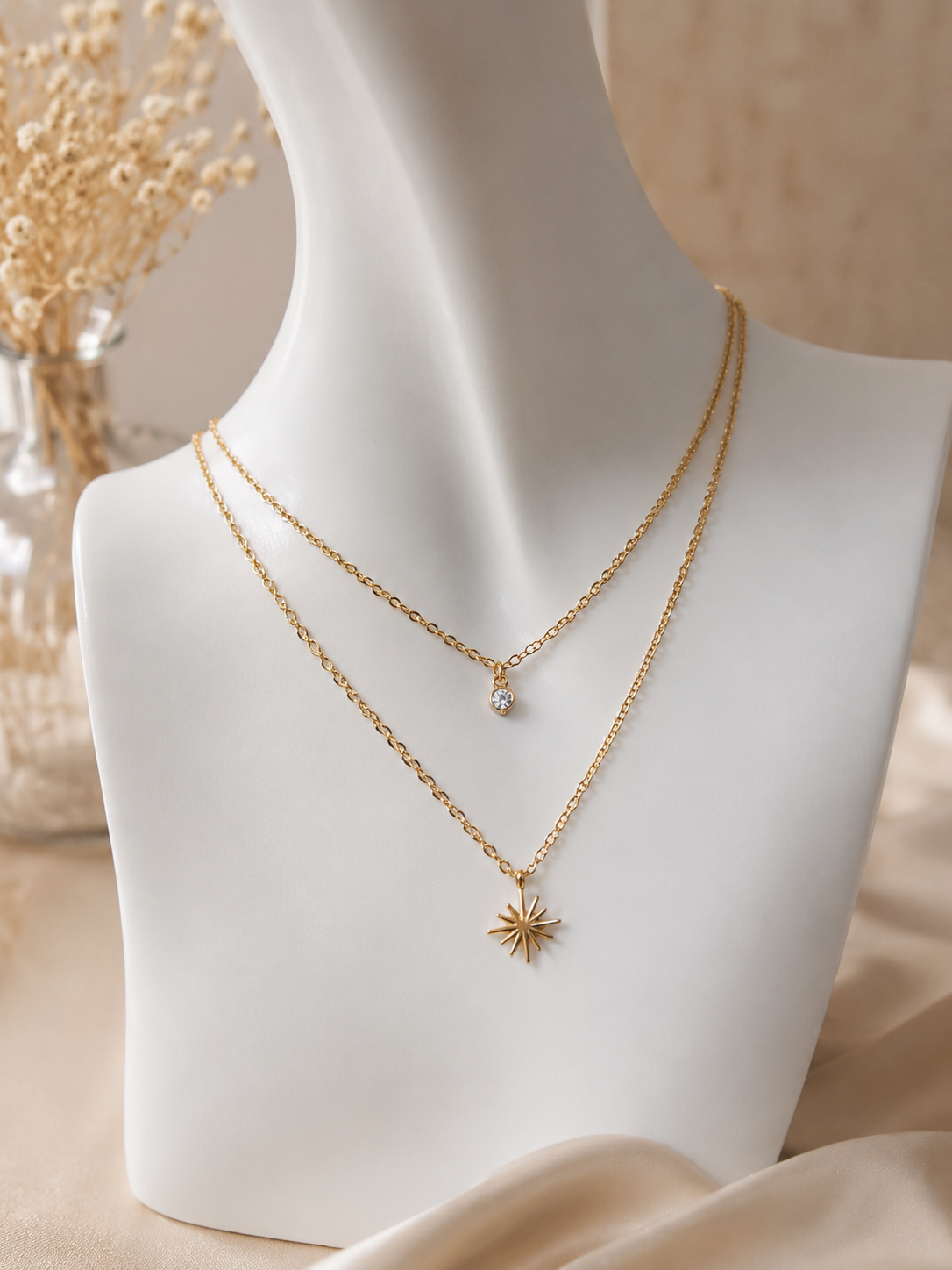 Doppelkette mit Stern Anhänger & Zirkonia – Edelstahl Gold & Silber