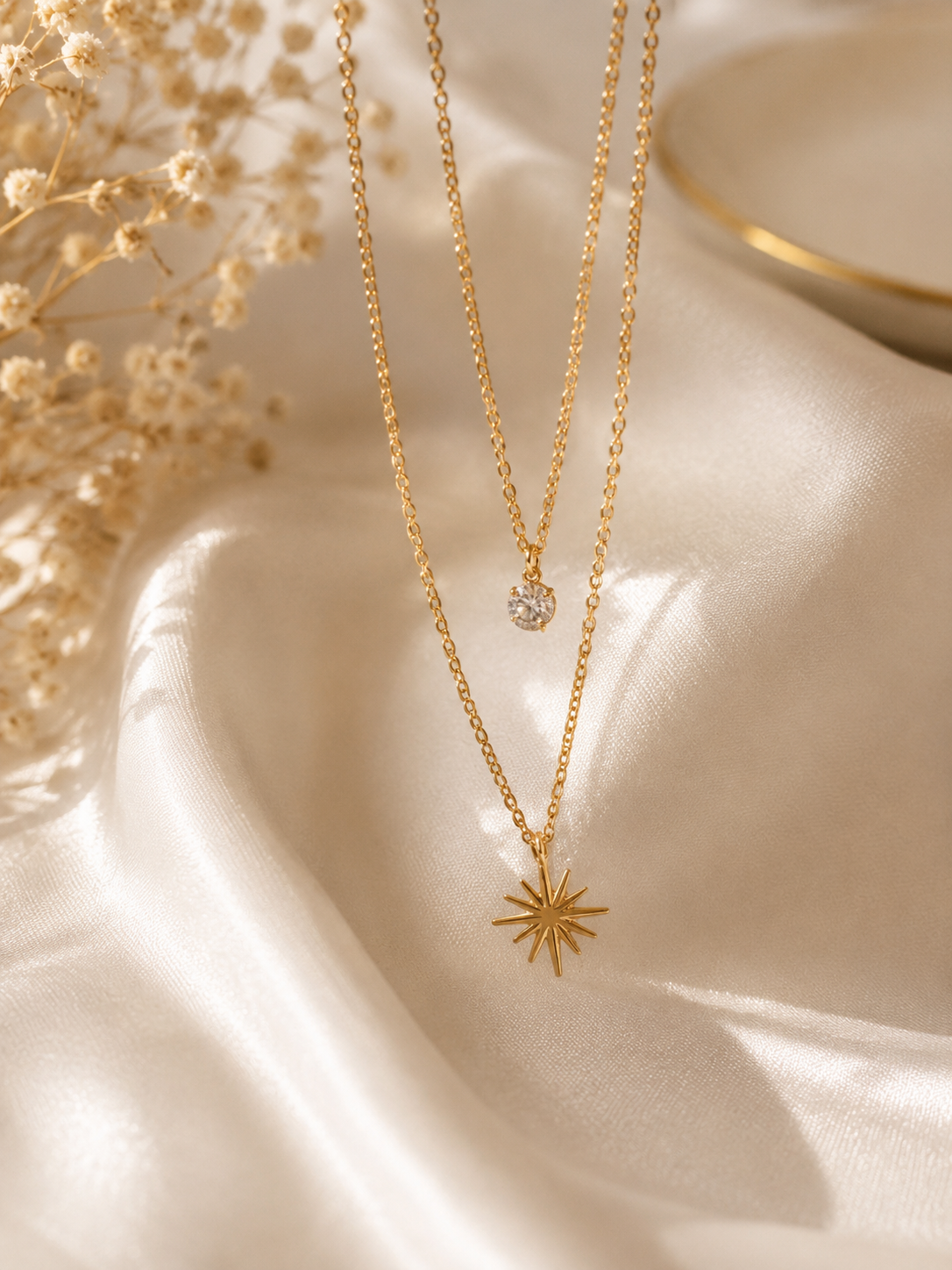 Doppelkette mit Stern Anhänger & Zirkonia – Edelstahl Gold & Silber