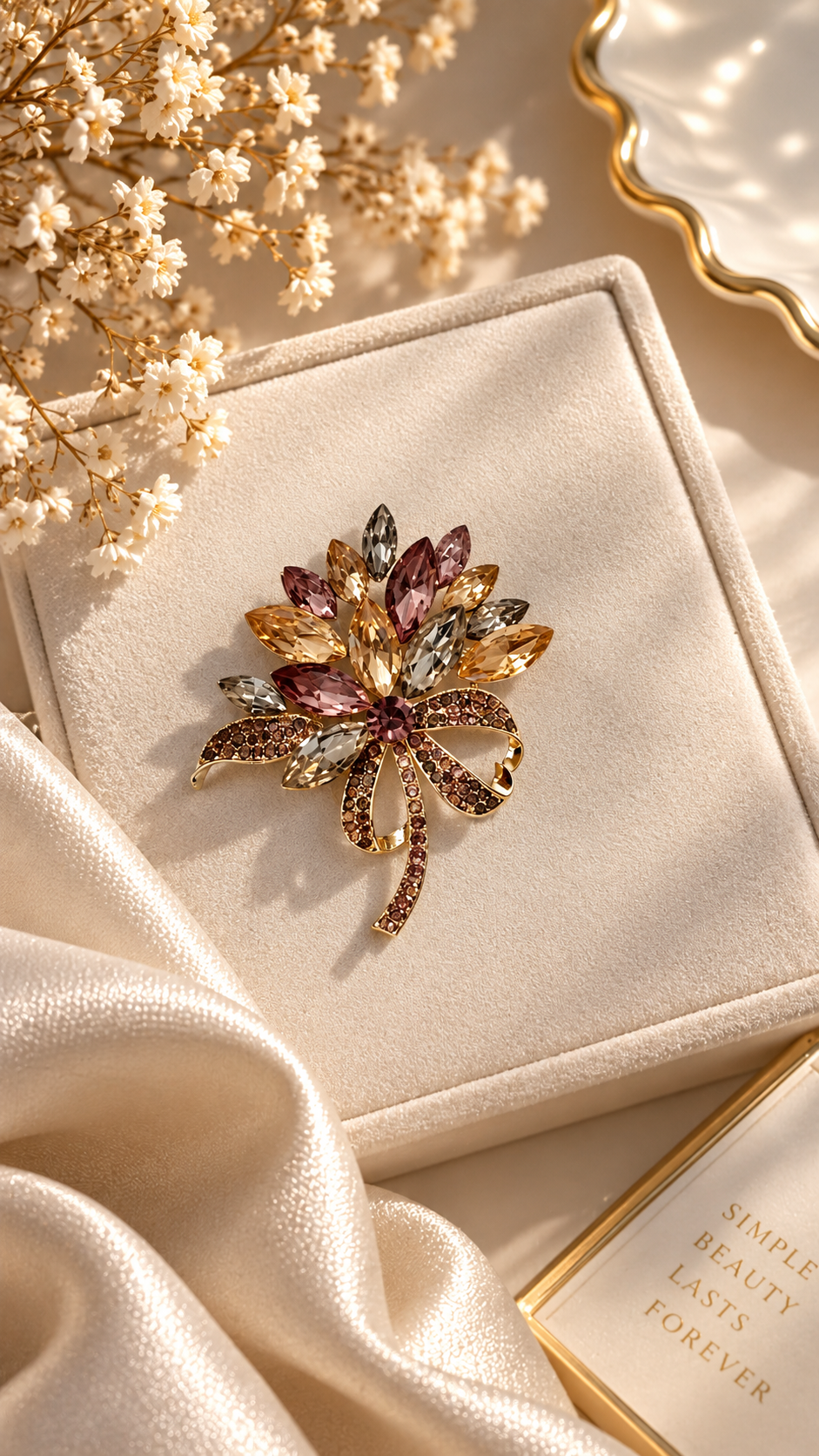 Elegante Blumenbrosche Gold mit Kristallen – Funkelnde Strass Brosche für Damen | 2 Farben