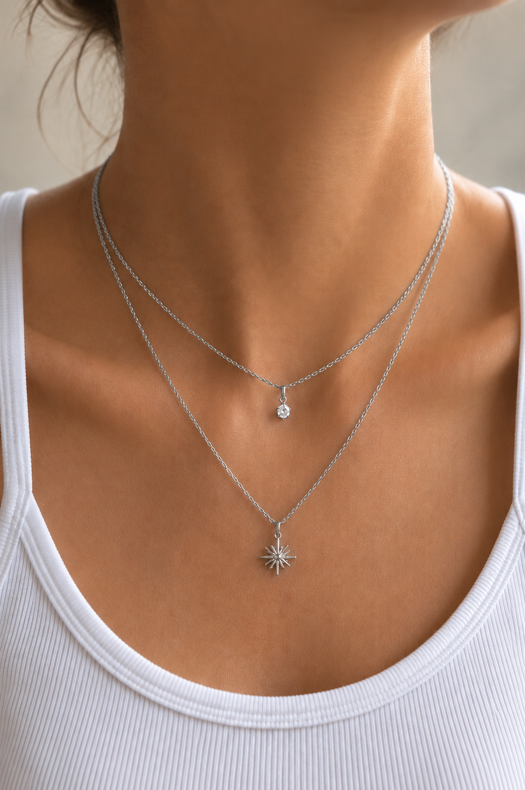 Doppelkette mit Stern Anhänger & Zirkonia – Edelstahl Gold & Silber
