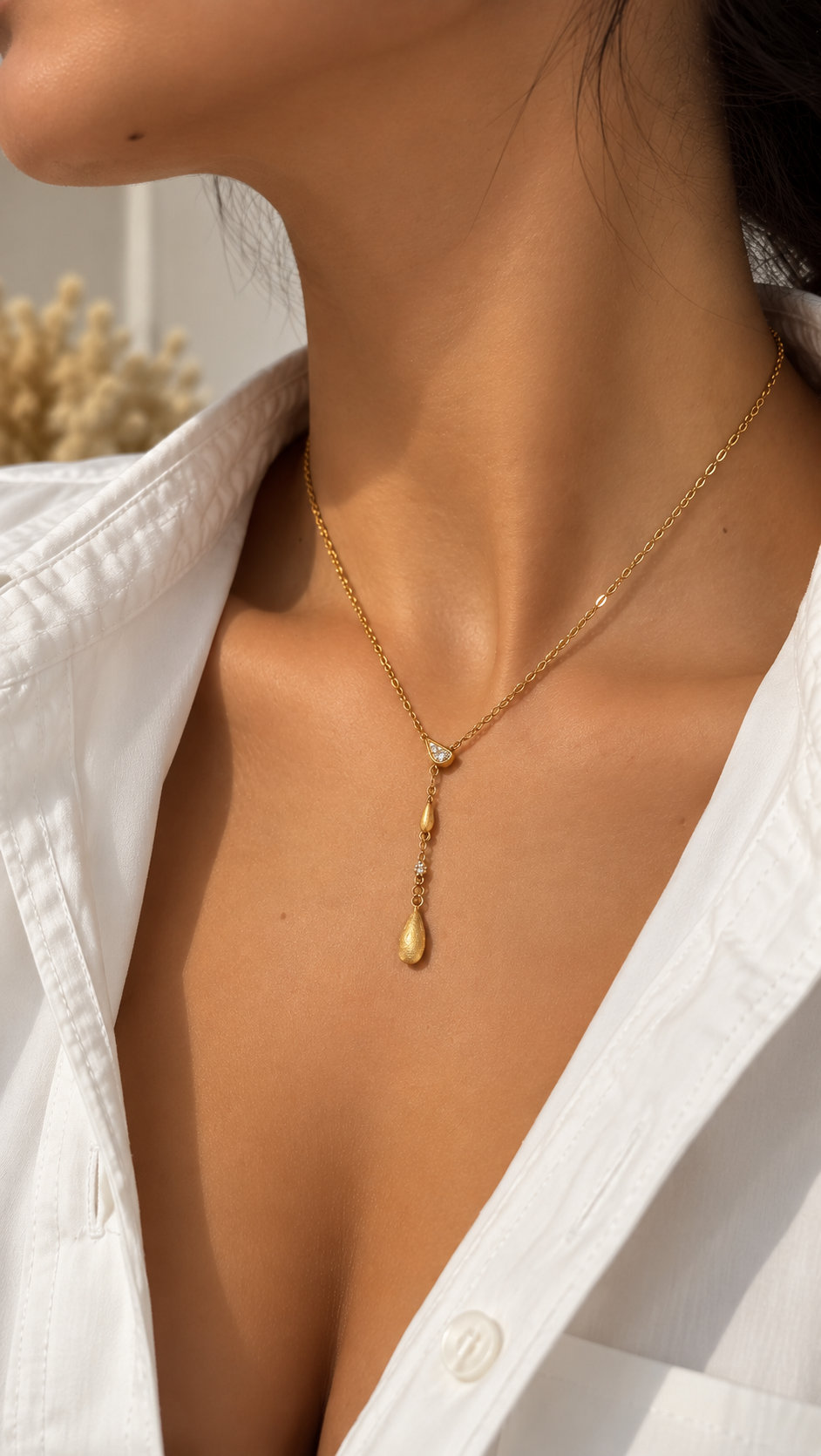Y-Kette Gold mit Tropfen Anhänger | Elegante Edelstahl Halskette