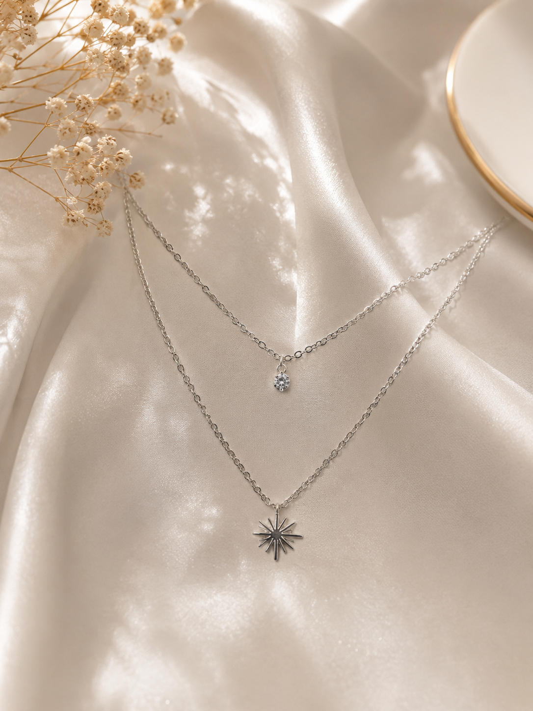 Doppelkette mit Stern Anhänger & Zirkonia – Edelstahl Gold & Silber