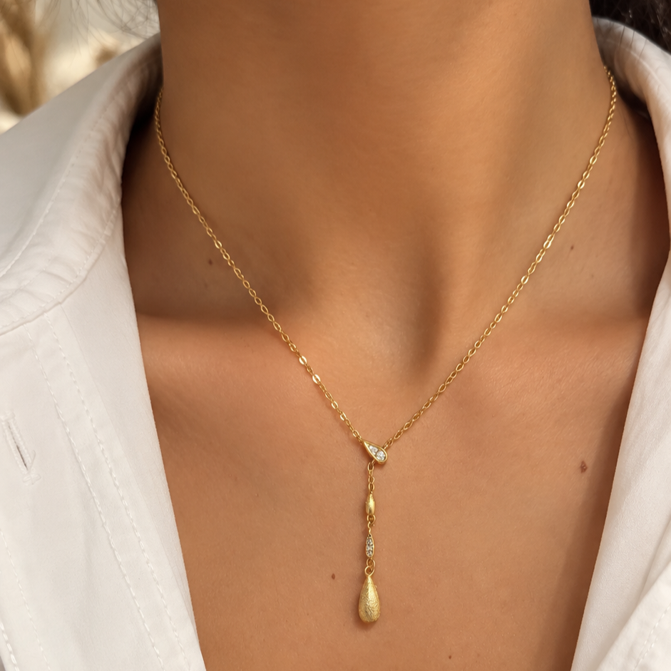 Y-Kette Gold mit Tropfen Anhänger | Elegante Edelstahl Halskette