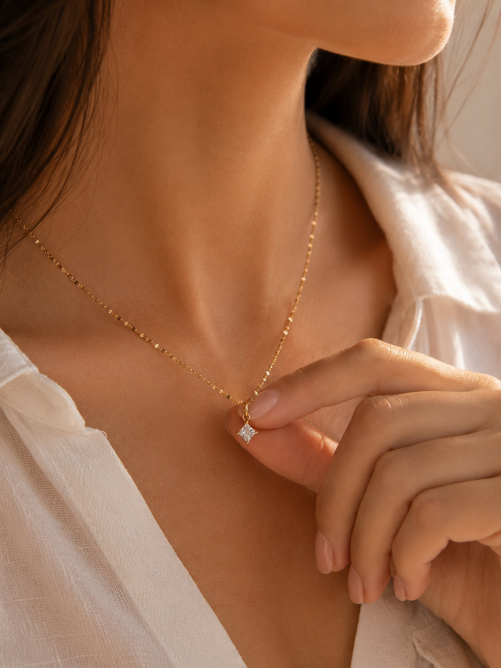 Zirkonia Halskette Damen Gold – Edelstahl 18K vergoldet | Minimalistische Kette