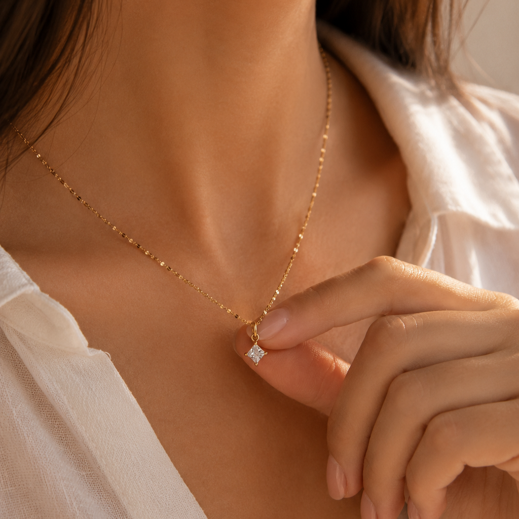 Zirkonia Halskette Damen Gold – Edelstahl 18K vergoldet | Minimalistische Kette