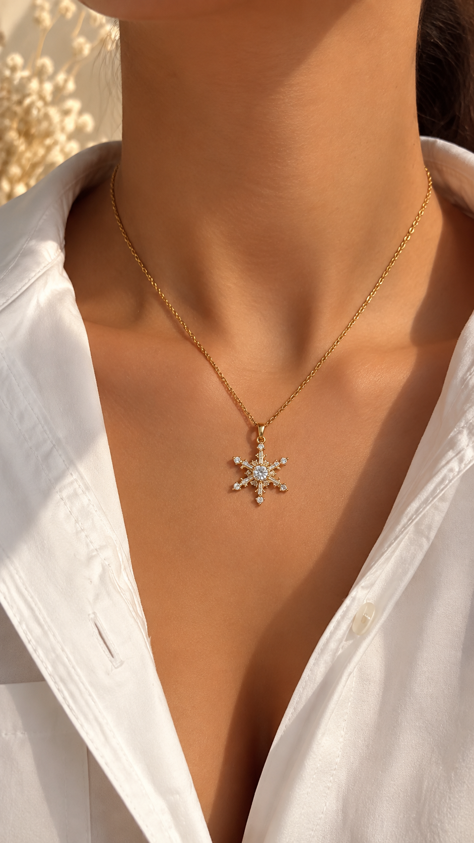 Schneeflocken Halskette Edelstahl – Gold & Silber | Zirkonia Kette