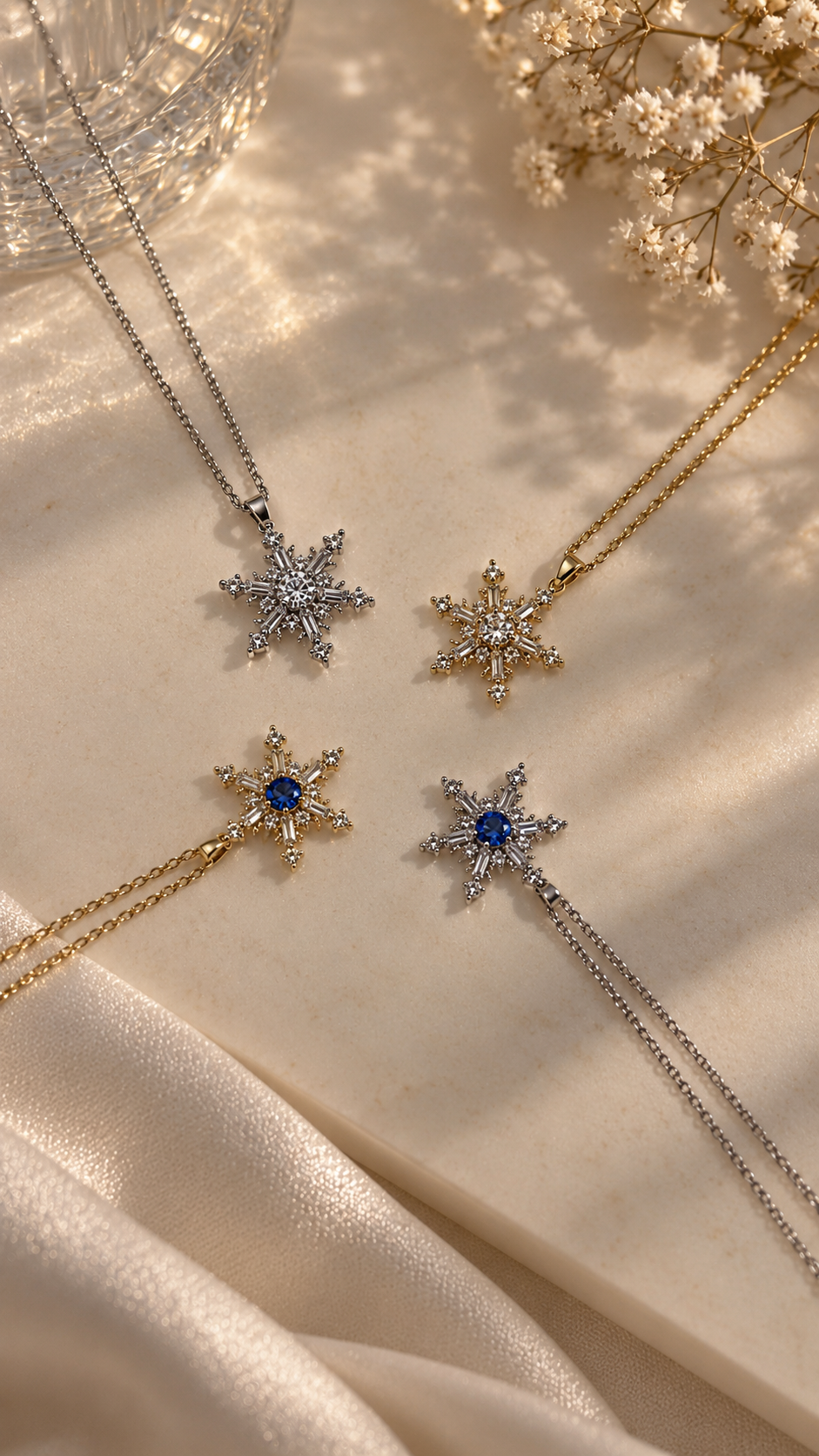 Schneeflocken Halskette Edelstahl – Gold & Silber | Zirkonia Kette