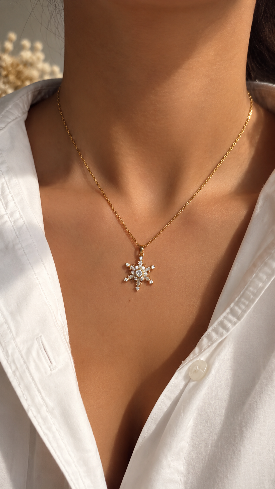 Schneeflocken Halskette Edelstahl – Gold & Silber | Zirkonia Kette